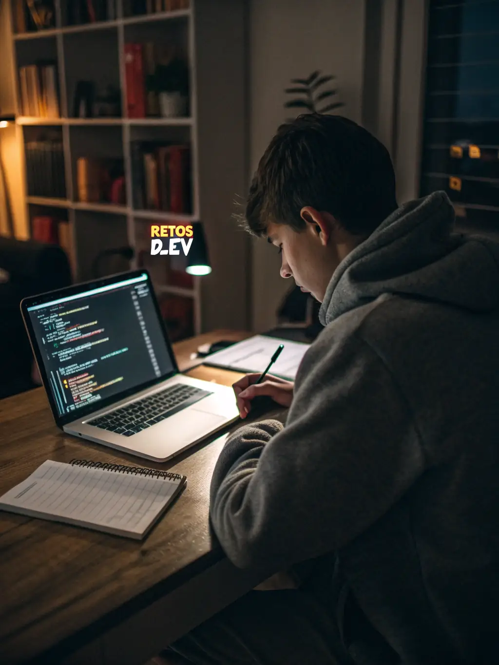 A slightly older child is intently focused on writing code on a laptop, with a more advanced text-based coding environment visible on the screen, representing the intermediate programming course.