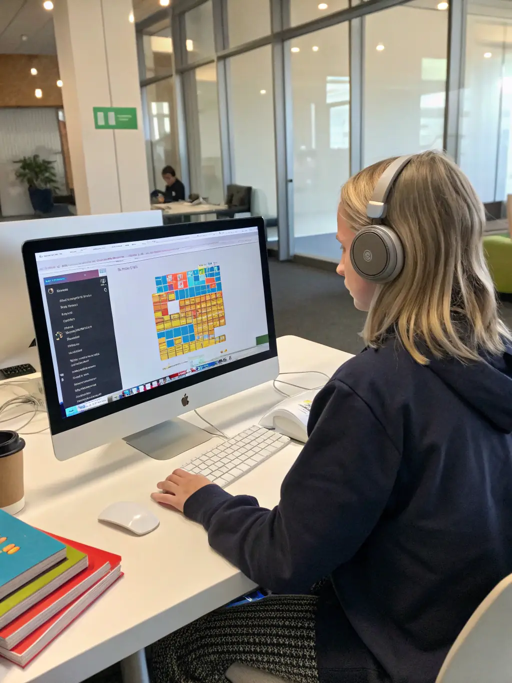 An engaging image of a child designing a simple video game using block-based coding, highlighting creativity and logical thinking, ideal for the 'Game Development for Kids' course.